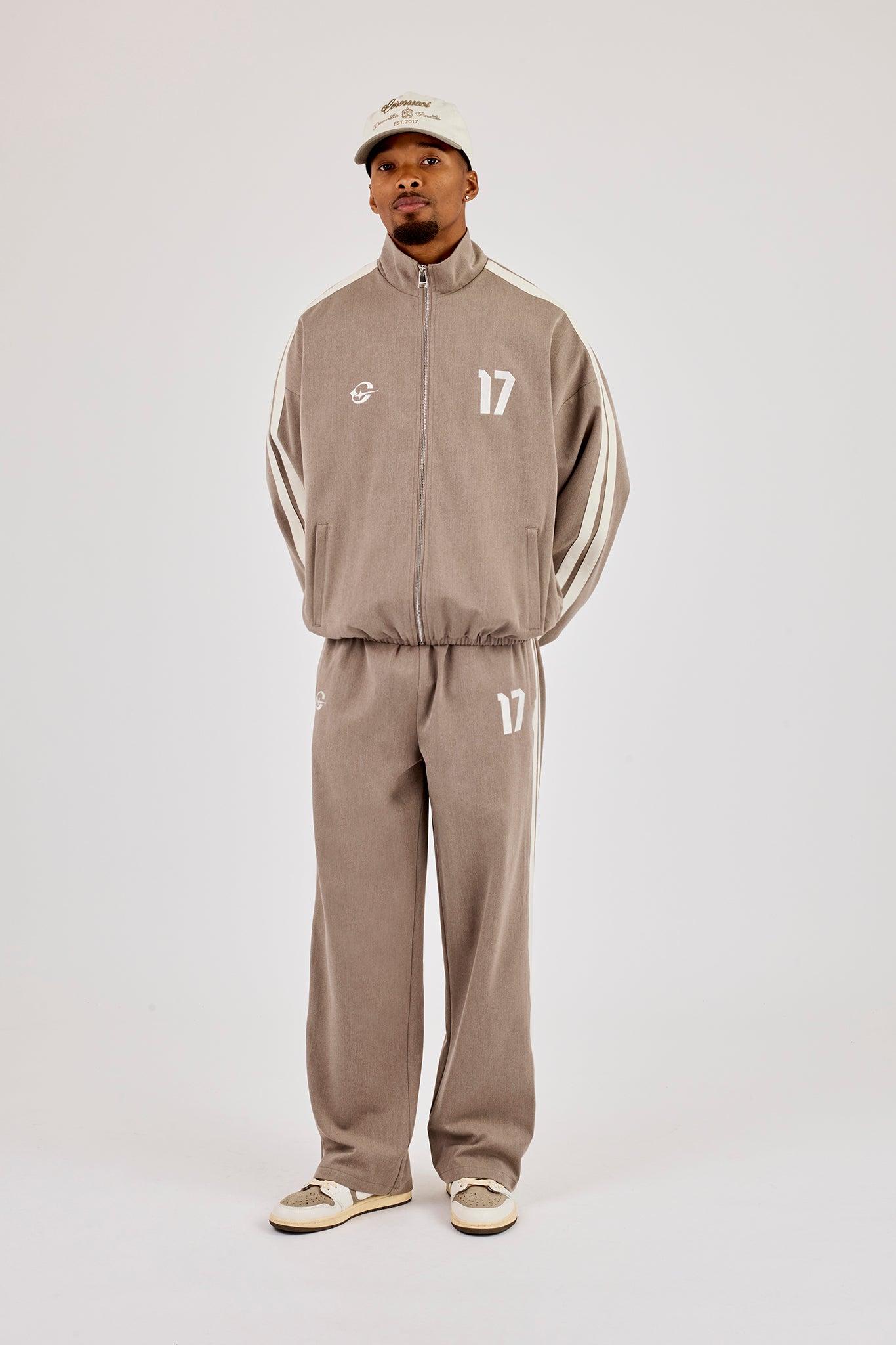 Woven Track Top With Side Tape & Relaxed Trouser - Taupe